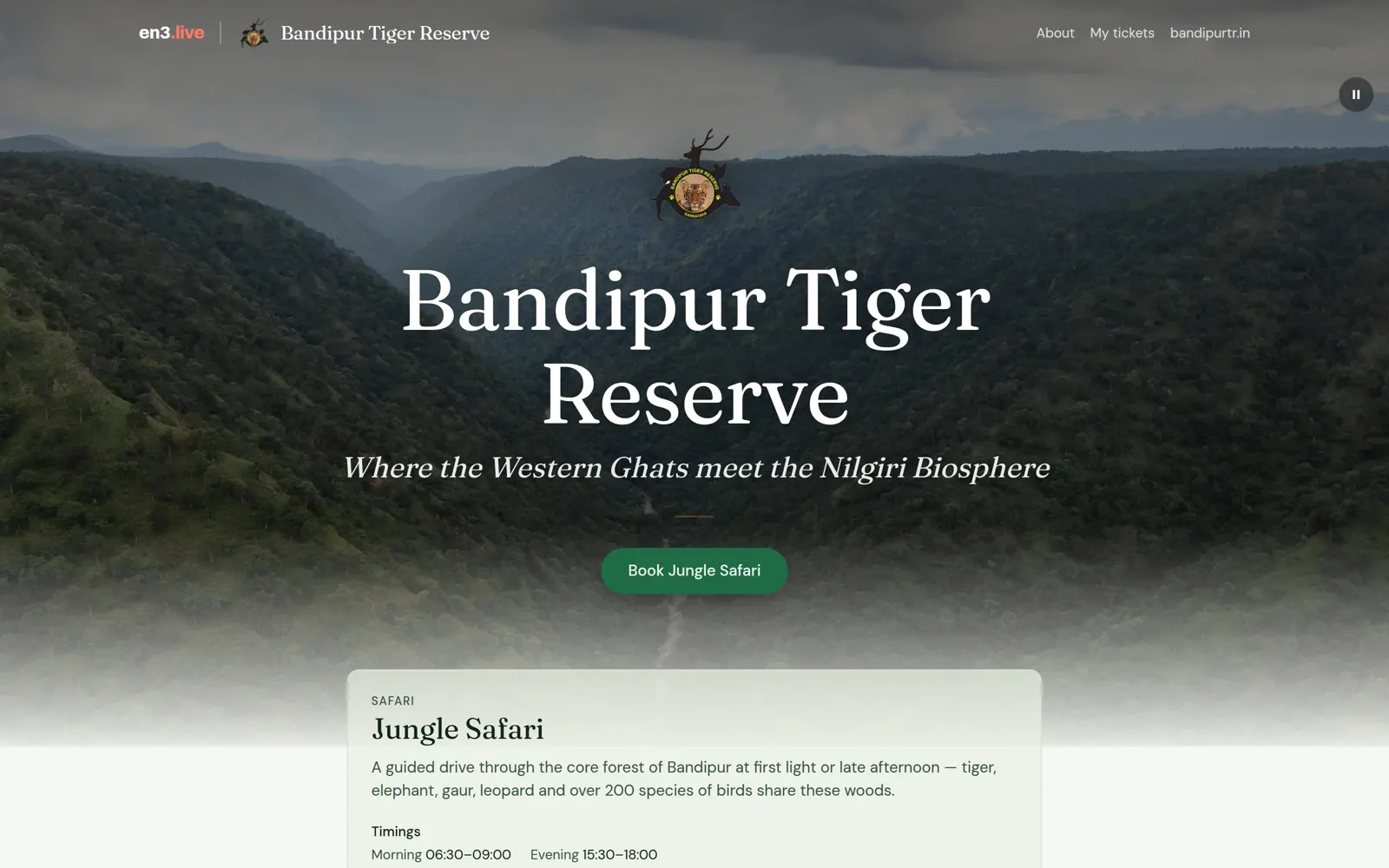 Bandipur Tiger Reserve's own booking site on en3