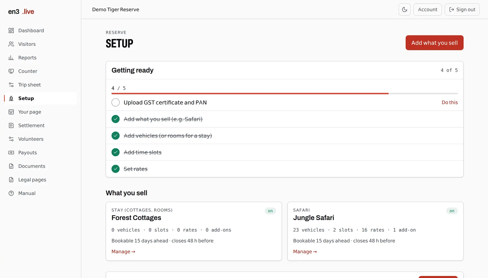 Setup checklist and what you sell